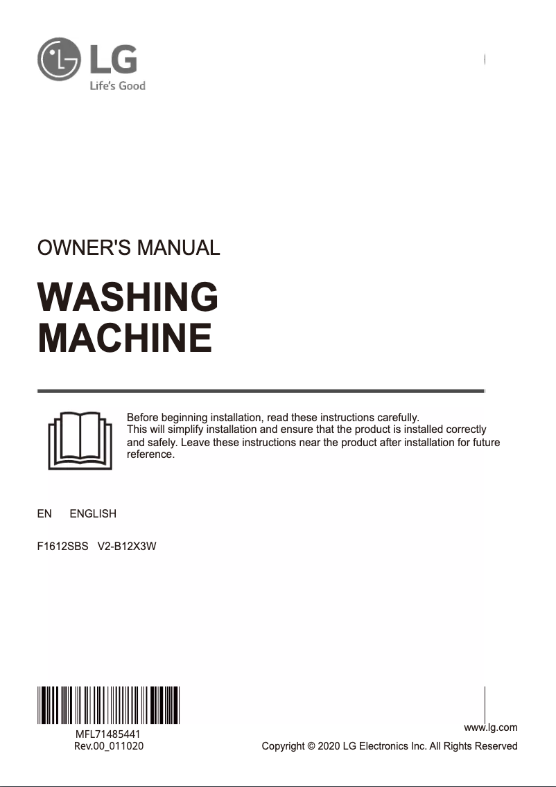 Page 1 de la notice Manuel utilisateur LG F4V9BWP2W