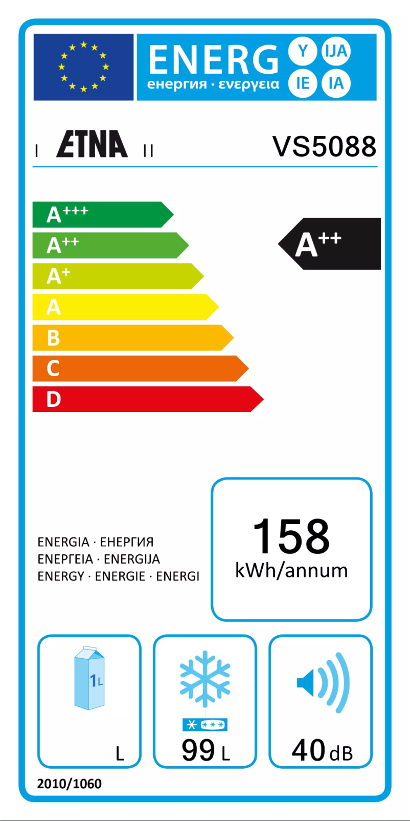 Page 1 de la notice Label énergétique Etna VS5088