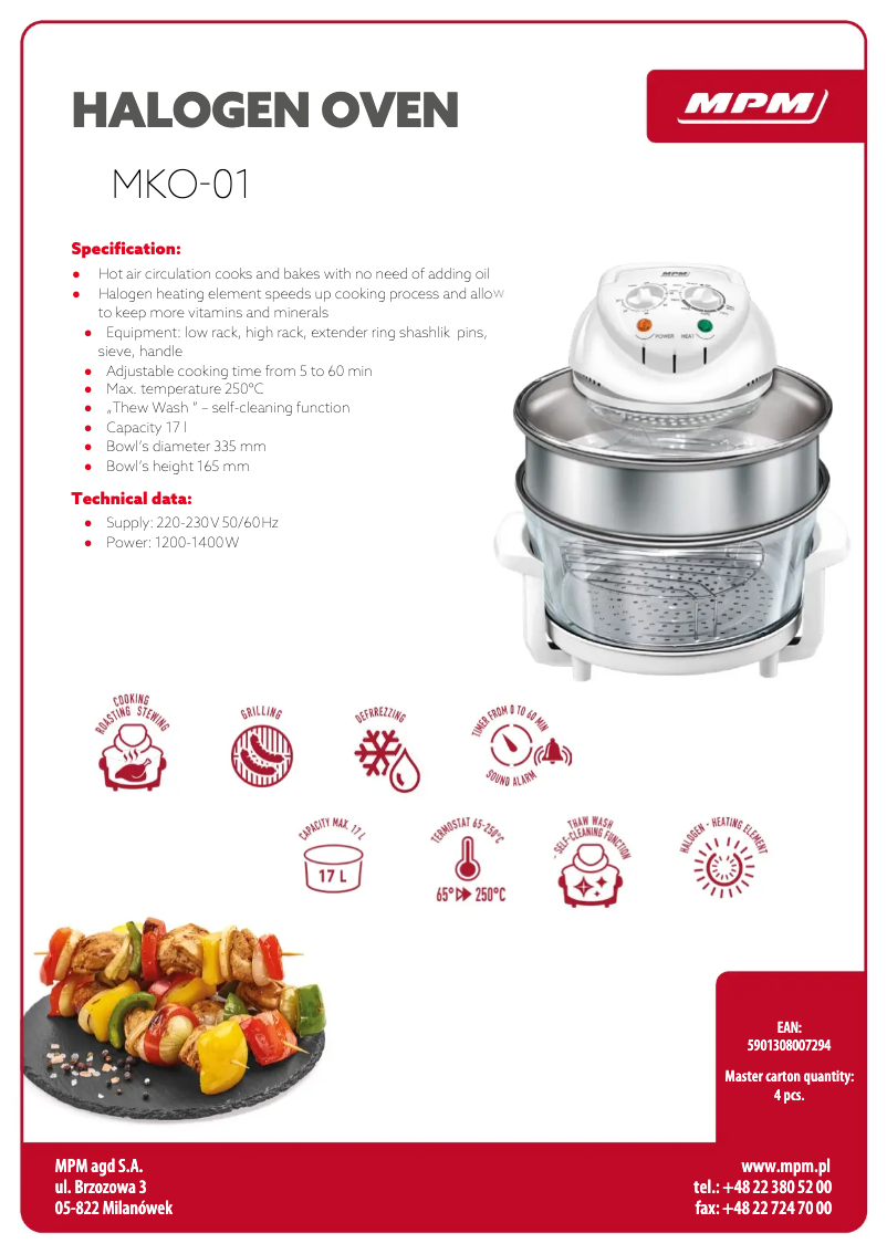 Page 1 de la notice Fiche technique MPM MKO-01