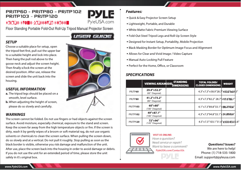 Page 1 de la notice Manuel utilisateur Pyle PRJTP103