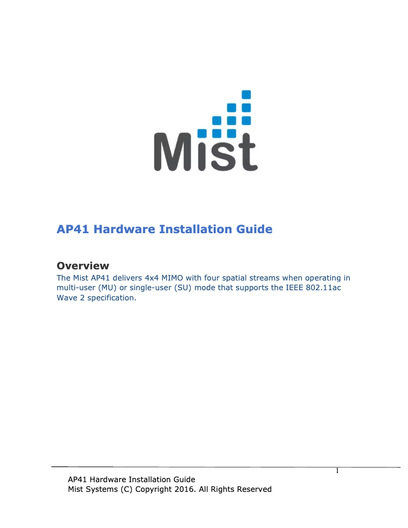 Page 1 de la notice Manuel utilisateur Mist AP41