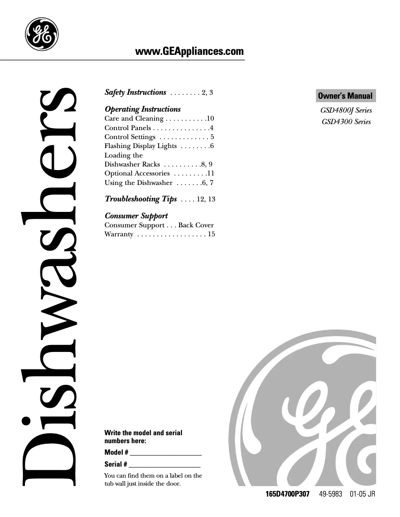Page n°1 - Manuel d'utilisation et d'entretien GE GSD4800JBB