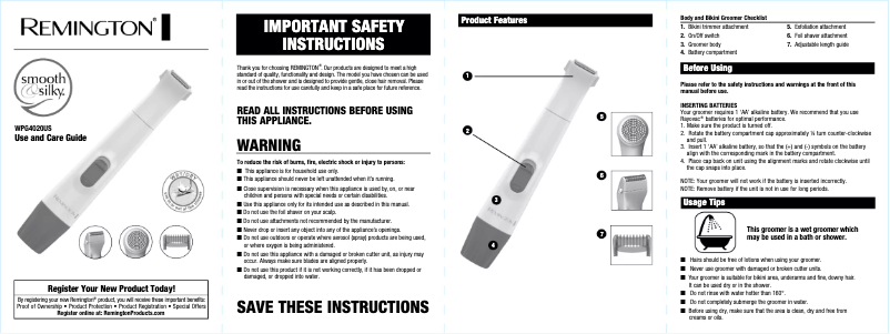 Página 1 del manual Manual de usuario Remington Smooth & Silky WPG4020US
