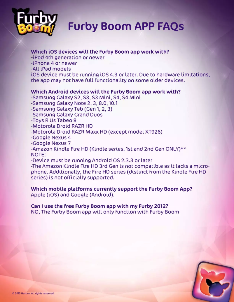 Page 1 of the manual User Manual Hasbro Furby Boom App