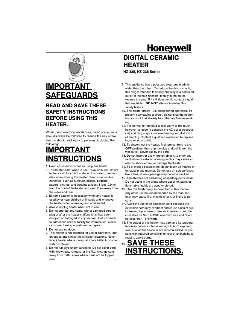 Page 1 de la notice Manuel utilisateur Honeywell HZ-338