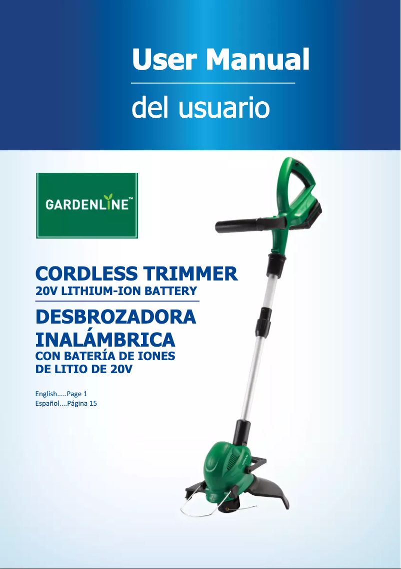 Page 1 de la notice Manuel utilisateur Gardenline Cordless Trimmer N1F-GT-250/20-D