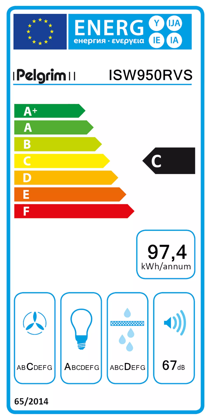 Página 1 del manual Etiqueta energética Pelgrim ISW950RVS