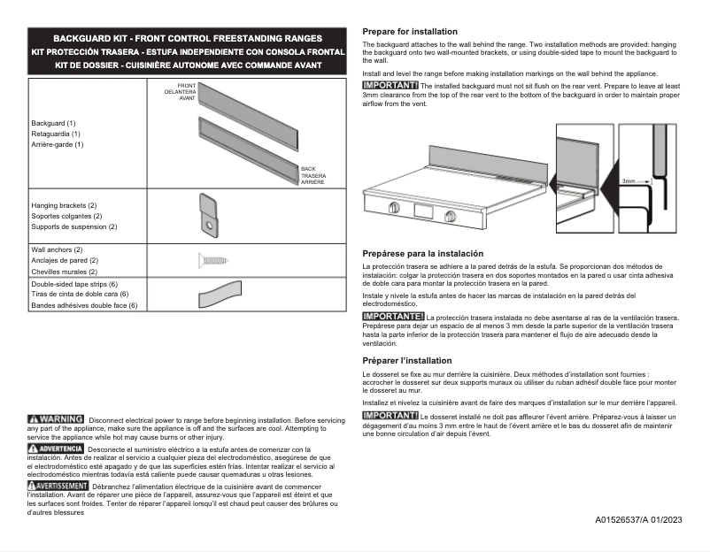 Page 1 de la notice Manuel utilisateur Frigidaire 11NBBKGDDS