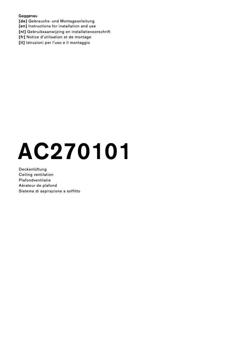 Page 1 de la notice Guide d'installation Gaggenau AC270101