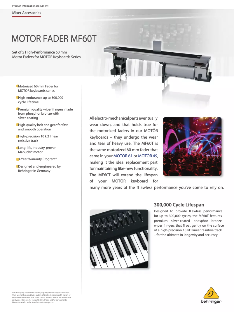 Page 1 de la notice Fiche technique Behringer Motor Fader MF60T