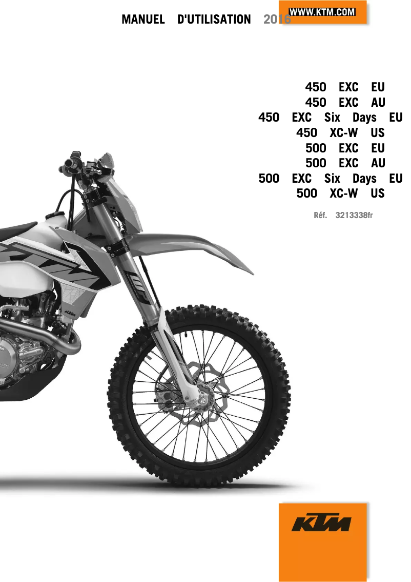 Page 1 de la notice Manuel utilisateur KTM 450 XC-W (2016)