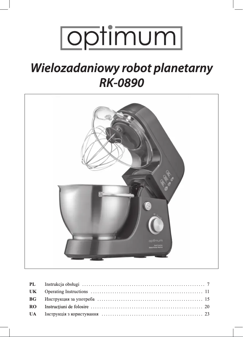 Page 1 de la notice Manuel utilisateur Optimum RK-0890