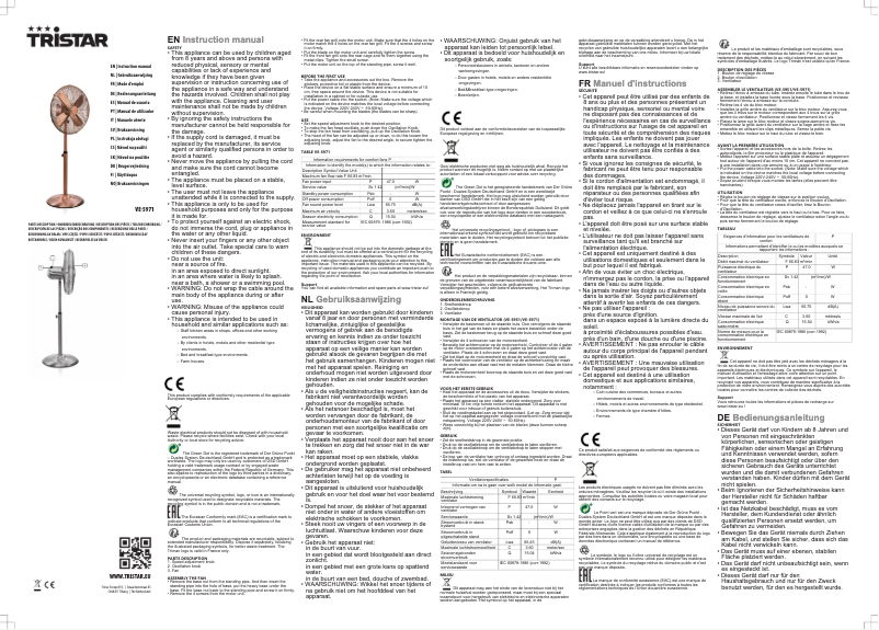 Page 1 de la notice Manuel utilisateur TriStar VE-5971