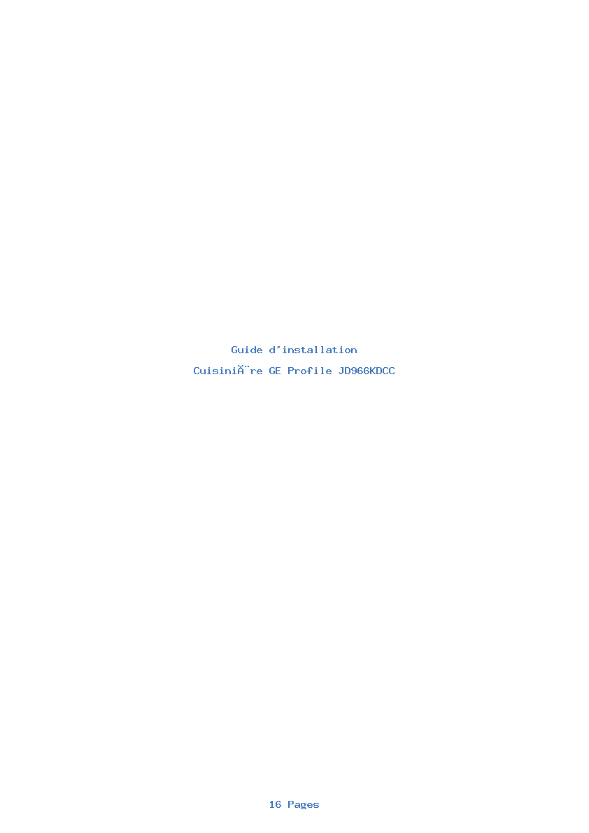 Page 1 de la notice Guide d'installation GE Profile JD966KDCC
