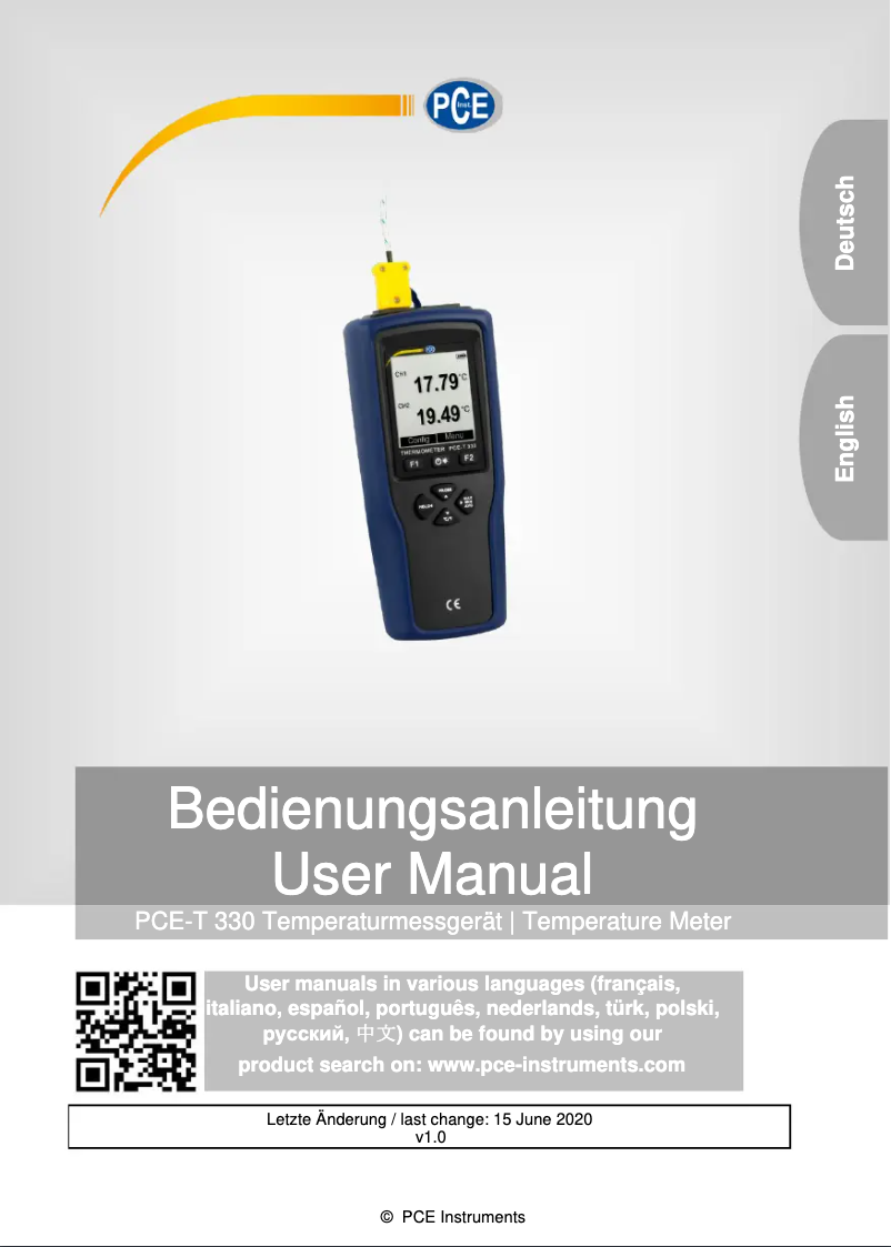 Page 1 de la notice Manuel utilisateur PCE Instruments PCE-T 330