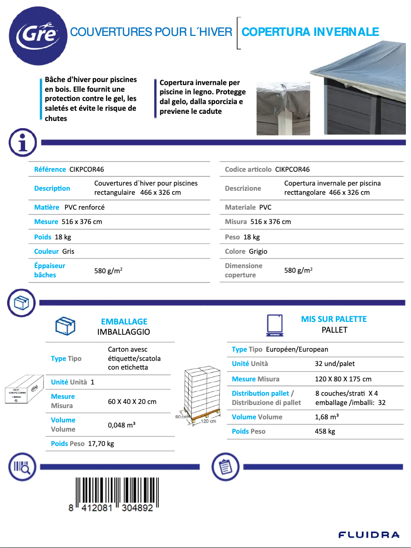 Page 1 de la notice Fiche technique Gre CIKPCOR46