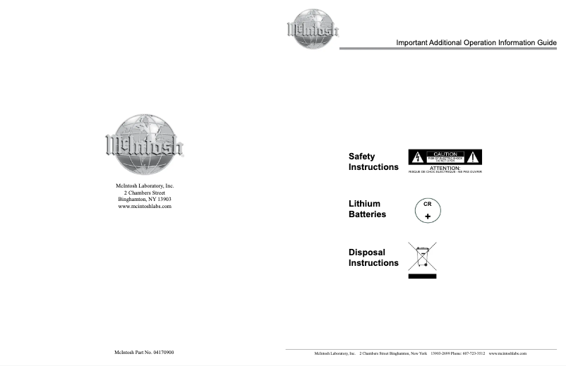 Page 1 de la notice Instructions de sécurité McIntosh Black MT5
