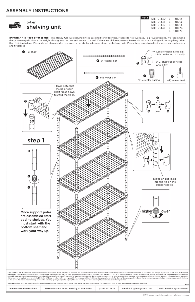 Page 1 de la notice Manuel utilisateur Honey-Can-Do SHF-01443