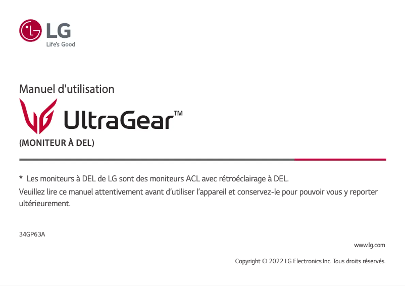 Page 1 of the manual User Manual LG UltraGear  34GP63A