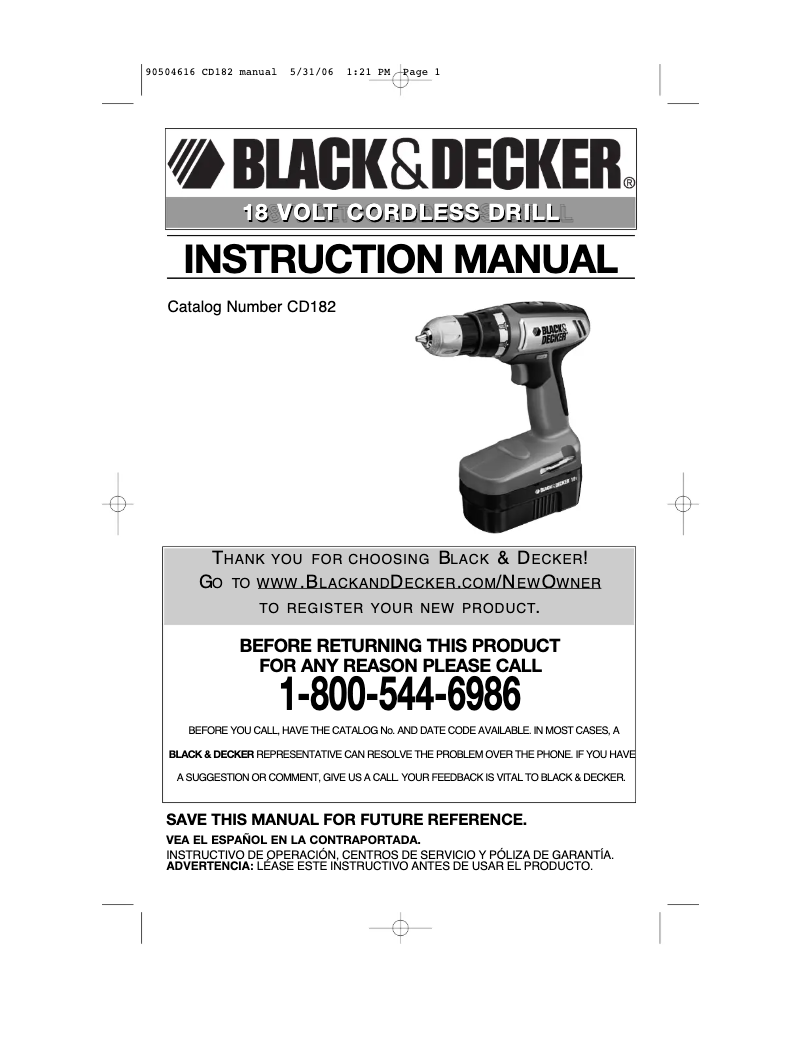 Page 1 de la notice Manuel utilisateur Black & Decker CD182