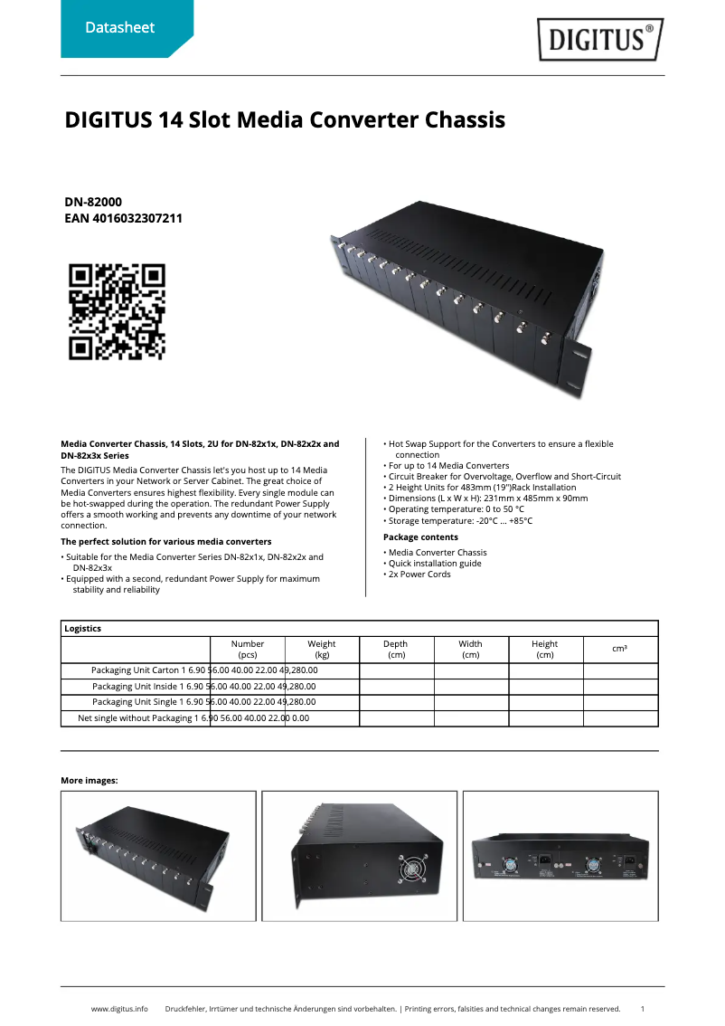 Page 1 de la notice Fiche technique Digitus DN-82000