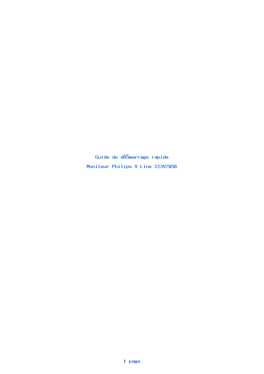 Page 1 de la notice Guide de démarrage rapide Philips V Line 223V7QSB