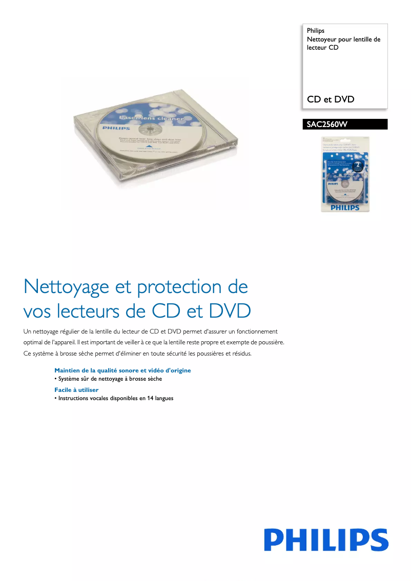 Page 1 of the manual Technical Sheet Philips SAC2560W