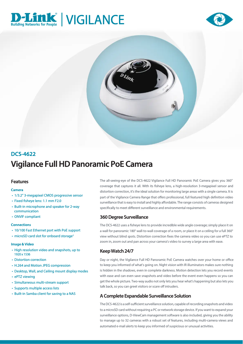 Page 1 de la notice Fiche technique D-Link DCS-4622