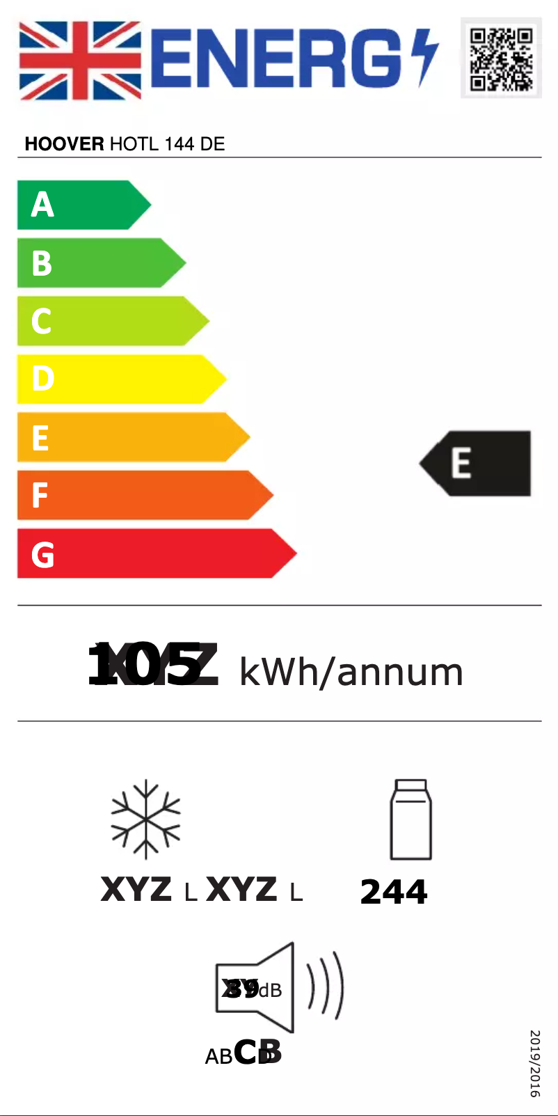 Page 1 de la notice Label énergétique Hoover H-FRIDGE 300 HMCL 5172WWDK