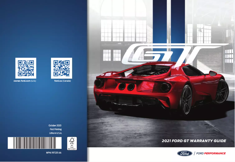 Page 1 de la notice Informations de garantie Ford GT (2021)