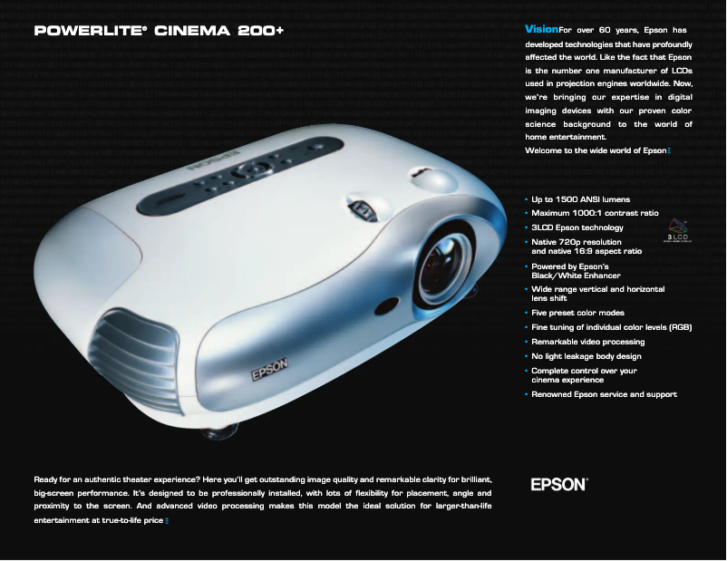 Página 1 del manual Folleto Epson PowerLite Cinema 200+