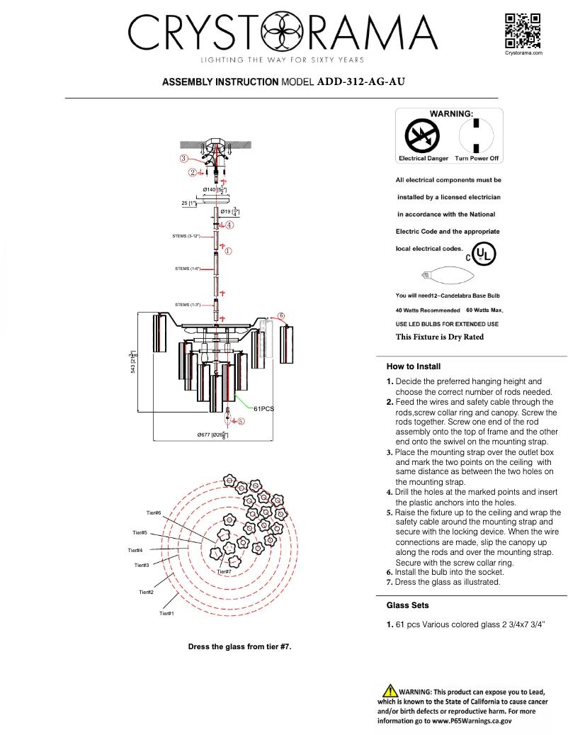 Page 1 de la notice Manuel utilisateur Crystorama Addis ADD-312-AG-AU