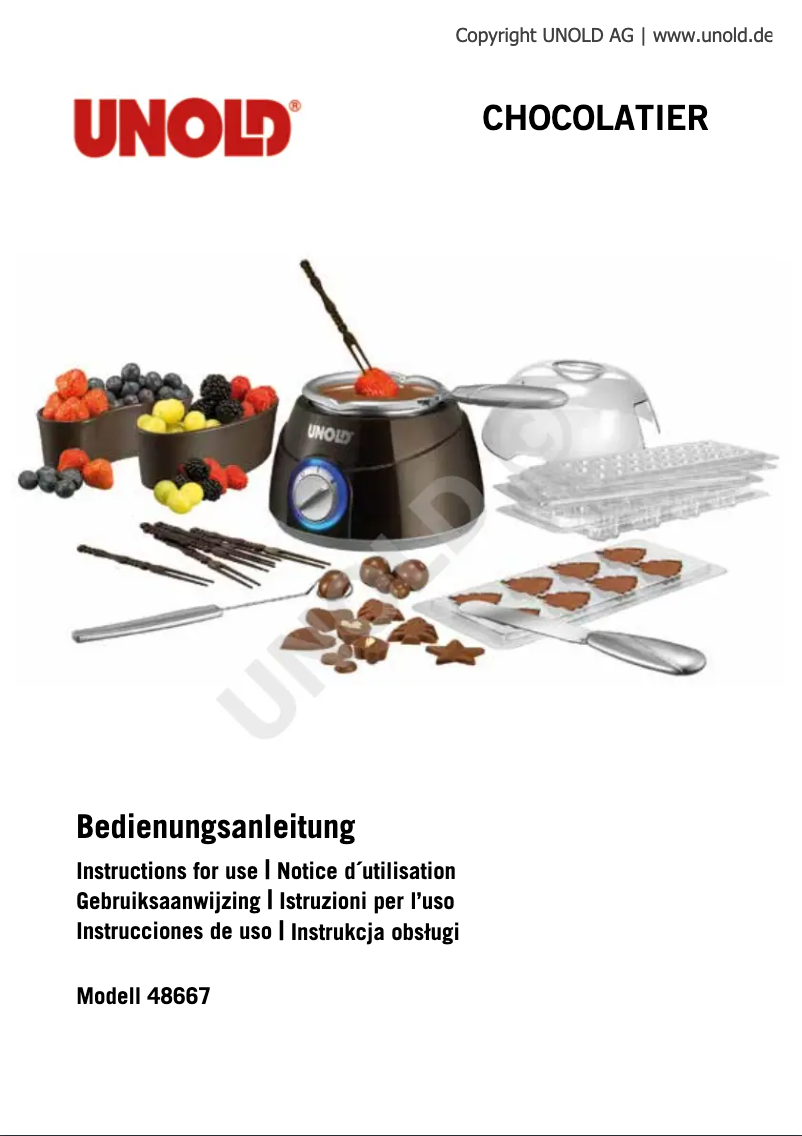 Page 1 de la notice Manuel utilisateur Unold Chocolatier 48667