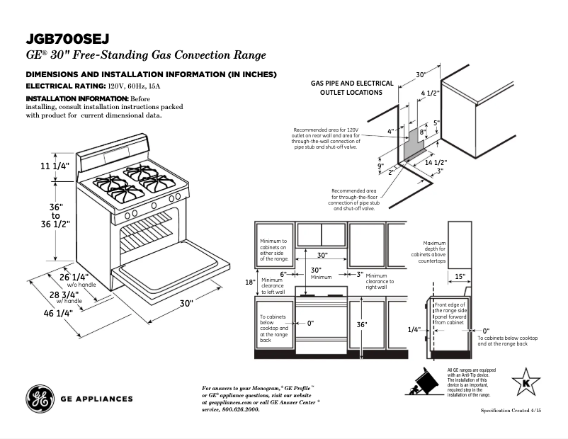 Página 1 del manual Ficha técnica GE JGB700SEJSS