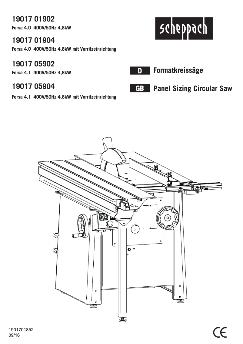 Page 1 de la notice Manuel utilisateur Scheppach 19017 05904