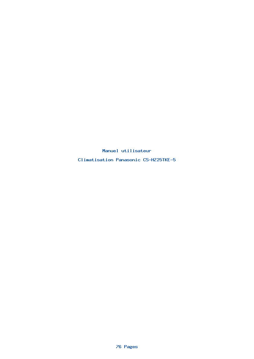 Page 1 de la notice Manuel utilisateur Panasonic CS-HZ25TKE-5