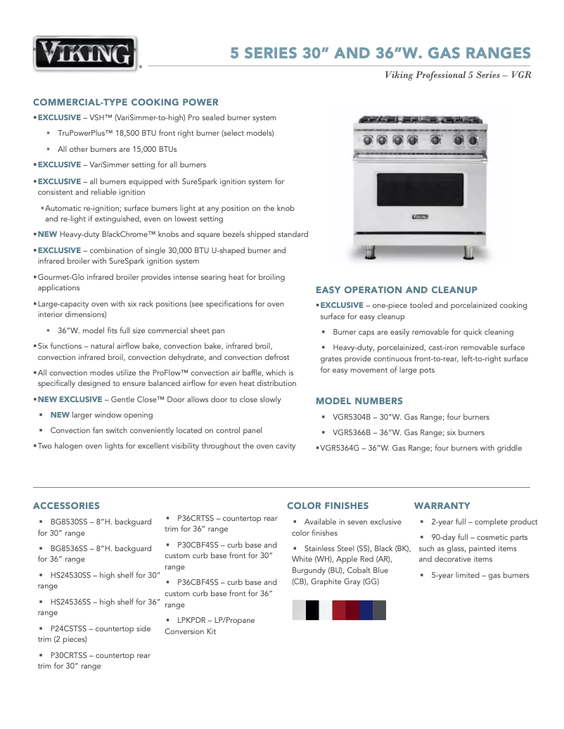 Página 1 del manual Ficha técnica Viking VGR5366BRELP