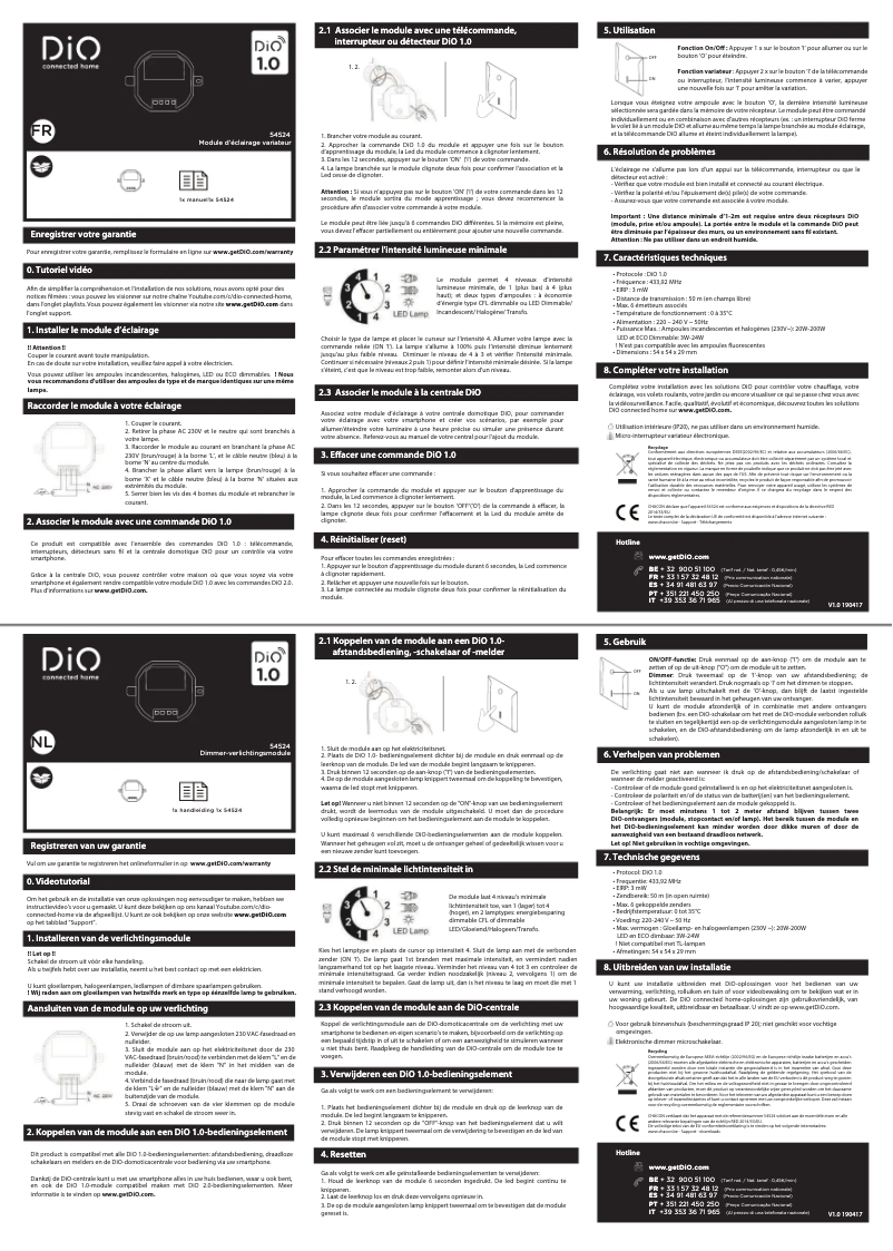 Page 1 de la notice Manuel utilisateur DiO 54524