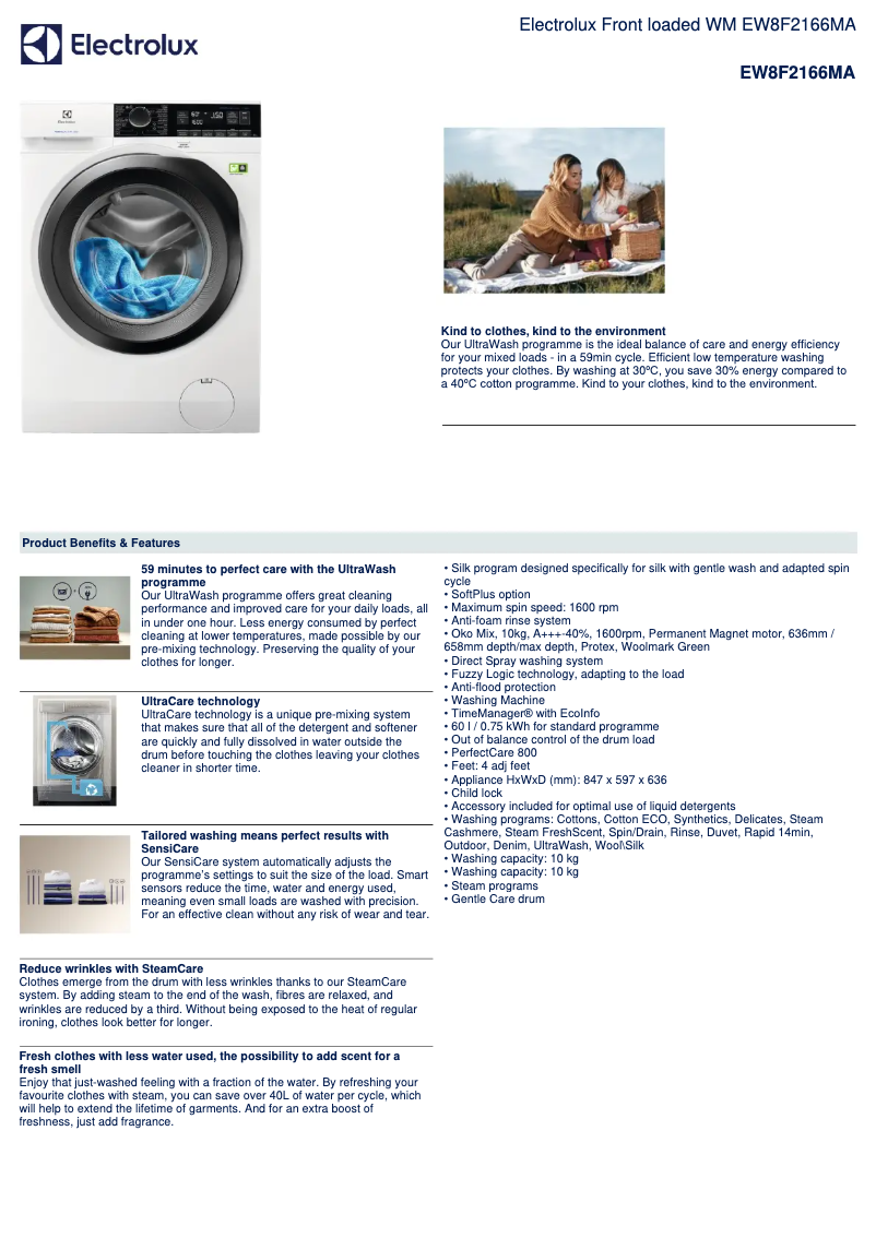 Página 1 del manual Ficha técnica Electrolux EW8F2166MA