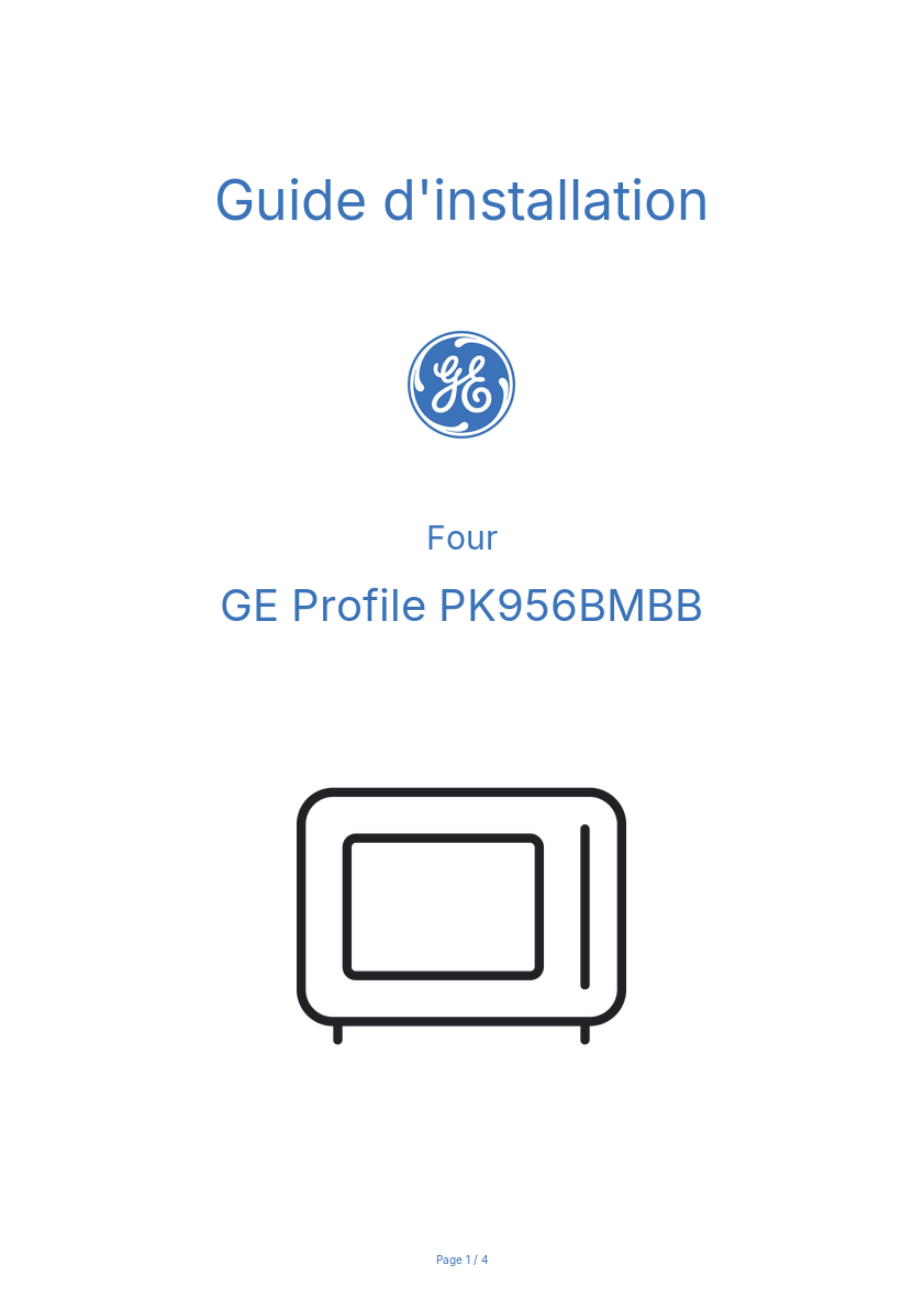 Page 1 de la notice Guide d'installation GE Profile PK956BMBB