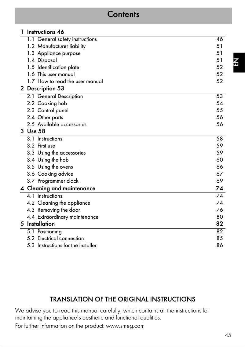 Page 1 de la notice Brochure Smeg TR62IP