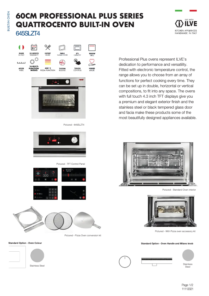 Page 1 de la notice Fiche technique Ilve 645SLZT4SS