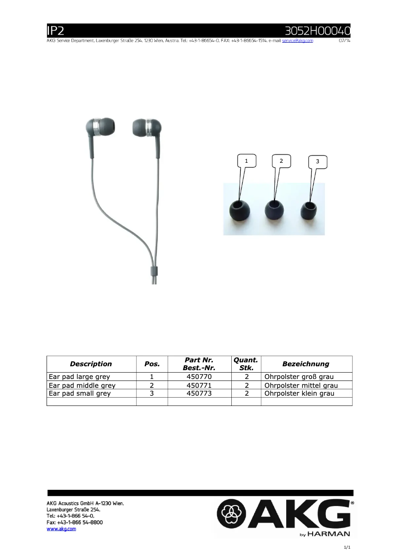 Page 1 de la notice Manuel utilisateur AKG IP2