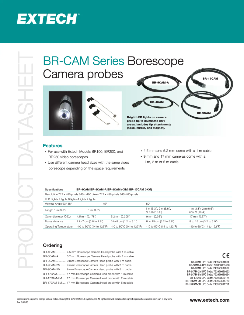 Page 1 de la notice Fiche technique Extech BR-17CAM