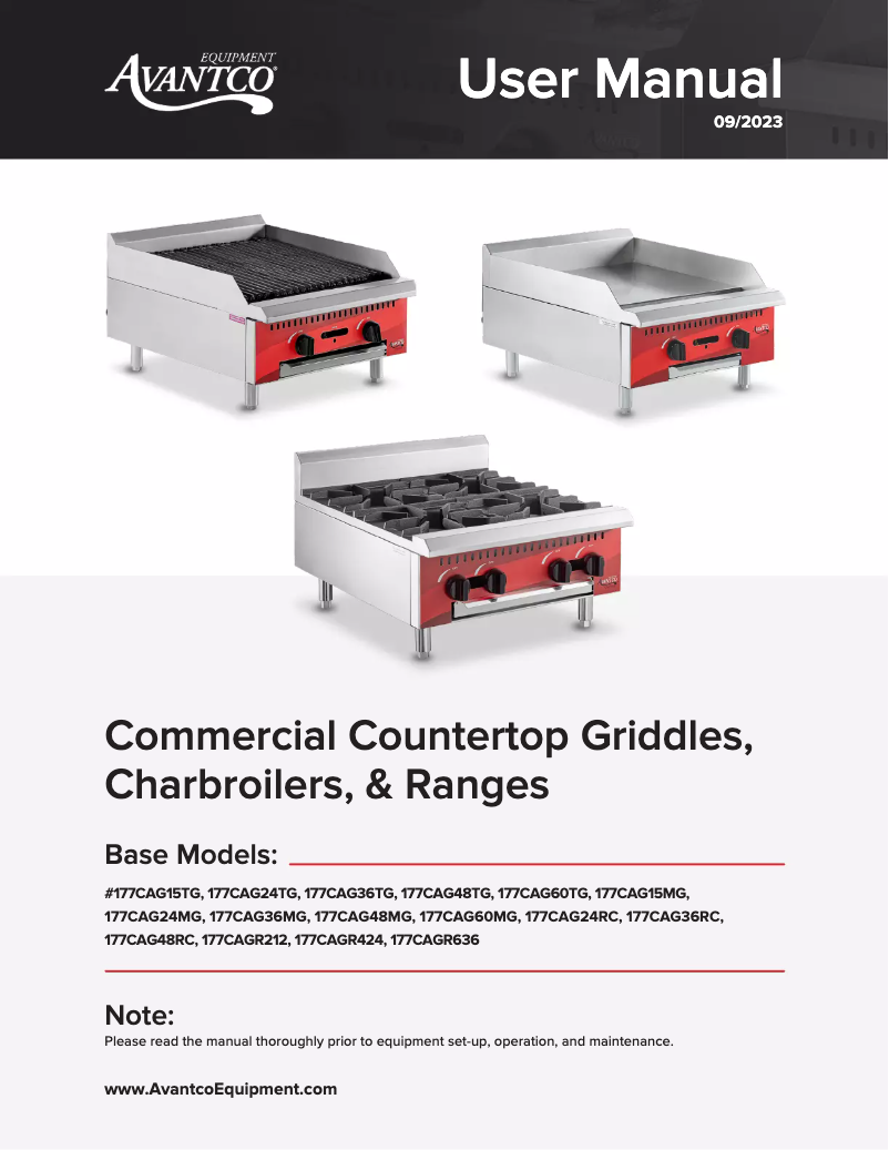 Página 1 del manual Manual de usuario Avantco CAG-48-RC