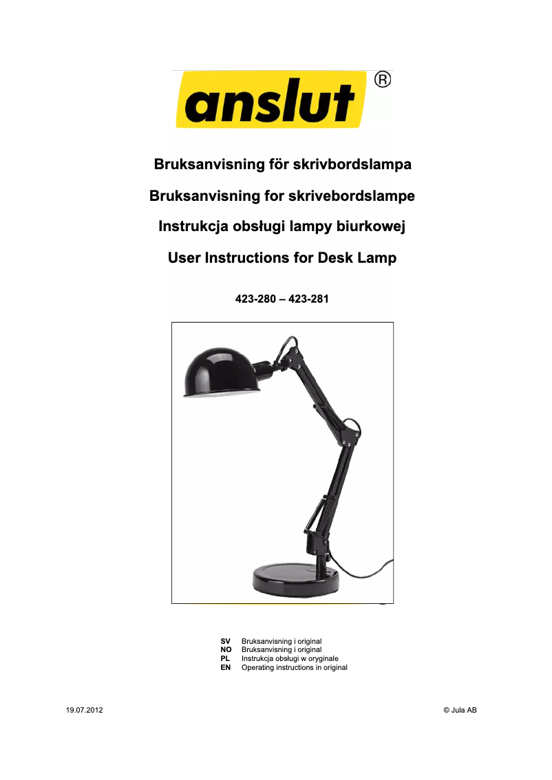 Page 1 de la notice Manuel utilisateur Anslut 423-281