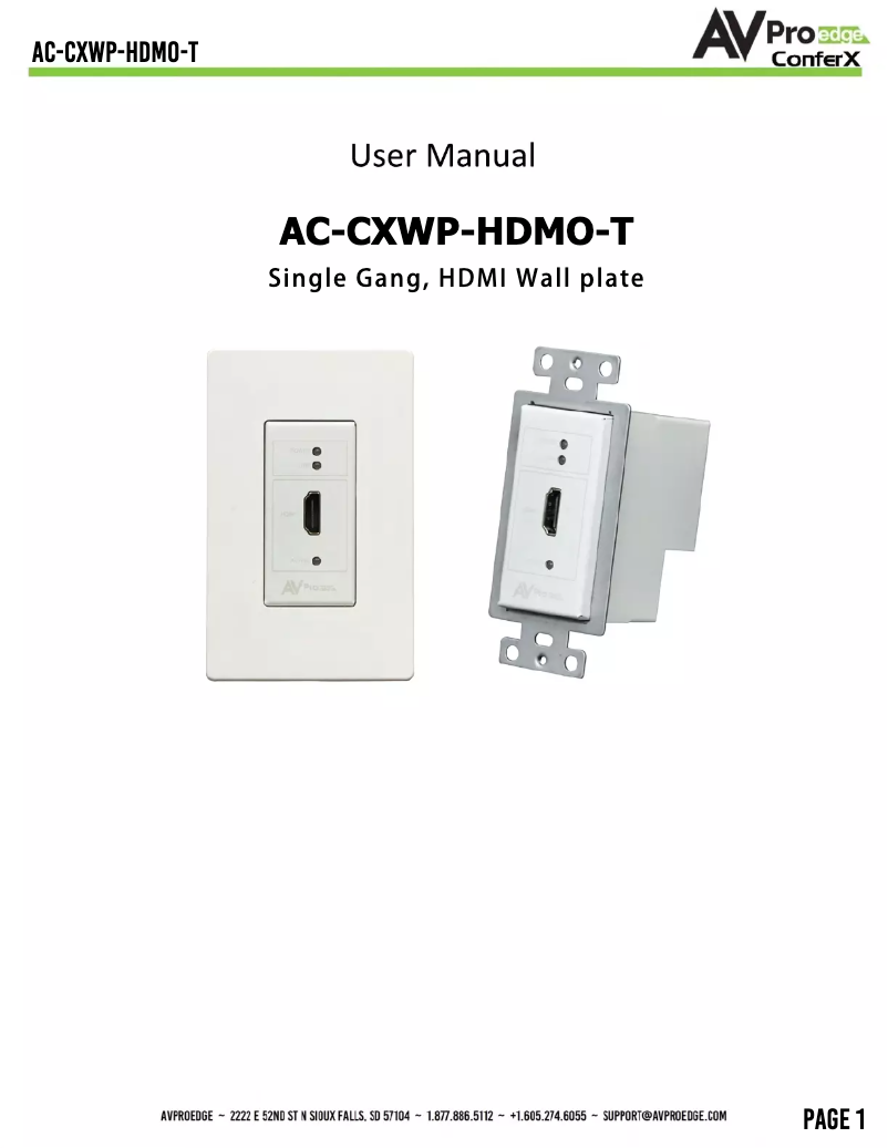 Page 1 de la notice Manuel utilisateur AVPro Edge AC-CXWP-HDMO-BKT