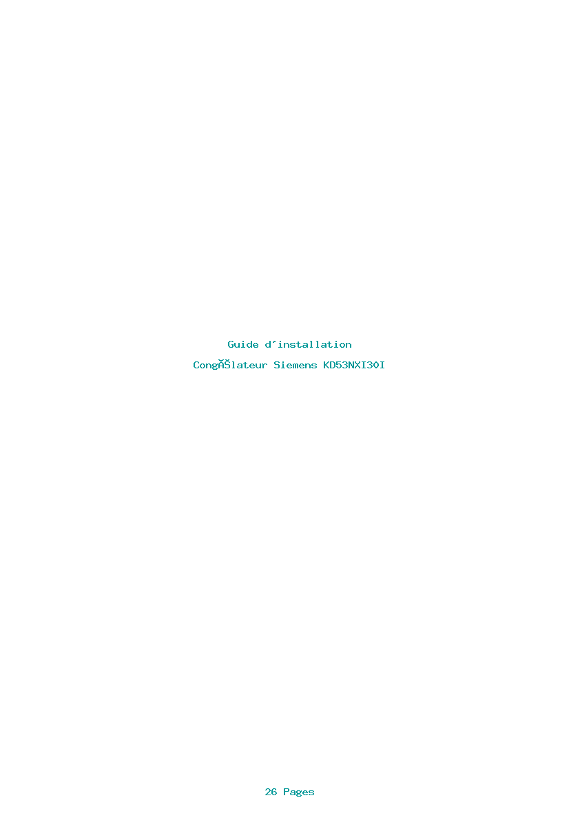 Page 1 de la notice Guide d'installation Siemens KD53NXI30I