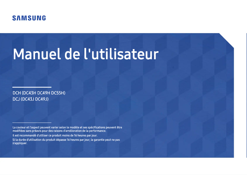 Page 1 de la notice Manuel utilisateur Samsung DC43J