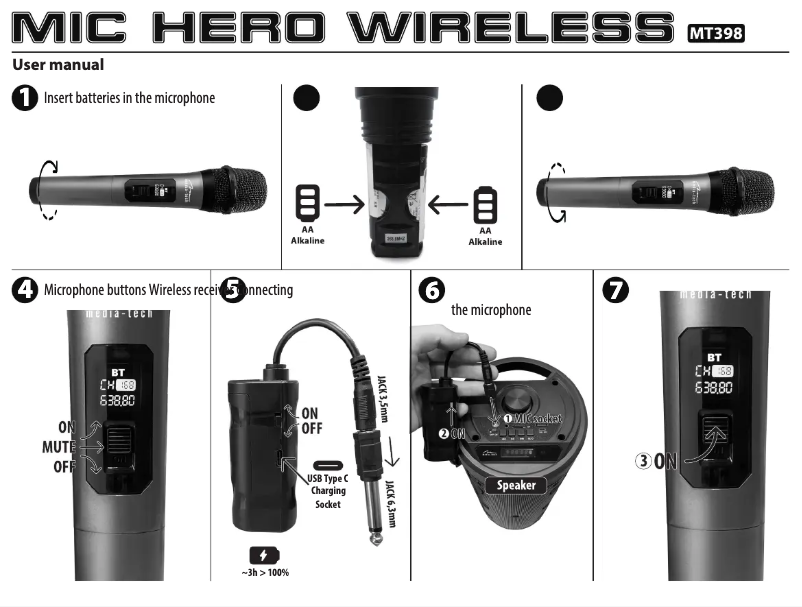 Page 1 de la notice Manuel utilisateur Media-Tech MIC HERO WIRELESS MT398